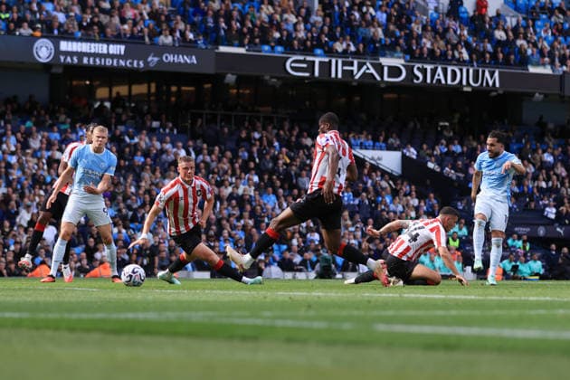 Manchester City v Sunderland 20th September 2026 - Premier League - Manchester City v Sunderland - Rayan Cherki of Manchester City scores their 2nd goal - Photo: Simon Stacpoole Offside. Manchester UK Copyright: xSimonxStacpoolexOffside