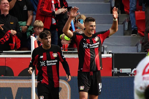 Leverkusen Fussball, 1.BL saison 2026 2027 Bayer 04 Leverkusen vs RB Leipzig, 20.09.2026, Bayarena Leverkusen Patrik Schick Bayer 04 Leverkusen, Tschechien, CZE, Aktion, Einzelbild, torjubelt