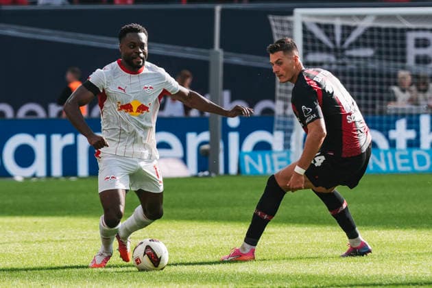 20.09.2026, xjmrgnx, Fussball 1.Bundesliga, Bayer 04 Leverkusen - RB Leipzig v.l. Zweikampf zwischen Ridle Baku (17, Leipzig) und Patrik Schick (14, Leverkusen) (DFL DFB REGULATIONS PROHIBIT ANY USE OF PHOTOGRAPHS as IMAGE SEQUENCES and or QUASI-VIDEO) Leverkusen