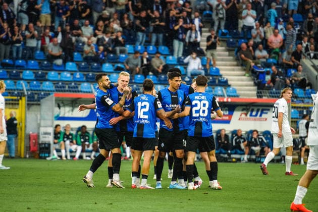 20.09.2026, xwppx, Fussball 3.Liga, SV Waldhof Mannheim - Preußen Münster v.l. Jubel Waldhof Mannheim nach 1:0 durch Julian Rieckmann (SV Waldhof Mannheim)