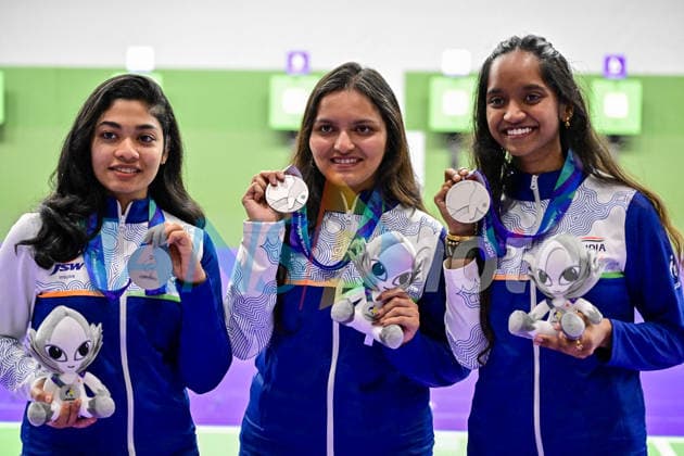 20th Sep 2026, Aichi, Nagoya, Japan India™s Elavenil Valarivan competes in the women™s 10m air rifle team event at the 20th Asian Games Aichi-Nagoya 2026 at the Aichi General Shooting Gallery in Aichi Prefecture, Japan, September 20, 2026. Valarivan, Sonam Uttam Maskar and Vidarsa K Vinod won the silver medal. Aichi, Nagoya Nagoya Japan Copyright: xSeshadrixSukumarx