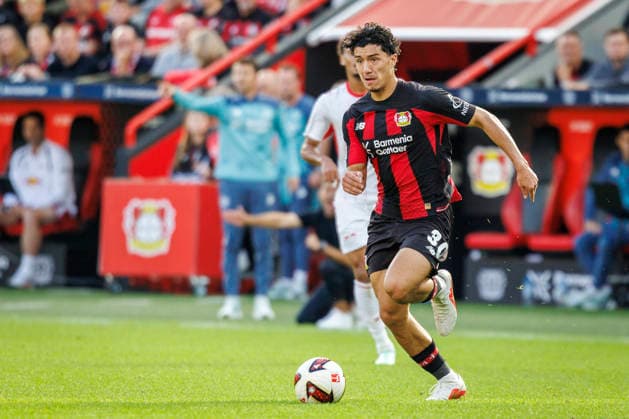 LEVERKUSEN, GERMANY - SEPTEMBER 20, 2026: Ibrahim Maza (Bayer 04 Leverkusen, 30) during the German Bundesliga match on gameday 4 between Bayer 04 Leverkusen vs. RB Leipzig at BayArena on September 20, 2026 in Leverkusen, Germany. DFL REGULATIONS PROHIBIT ANY USE OF PHOTOGRAPHS AS IMAGE SEQUENCES AND OR QUASI-VIDEO. Northrhine-Westphalia Germany Copyright: xAxelxKohringx