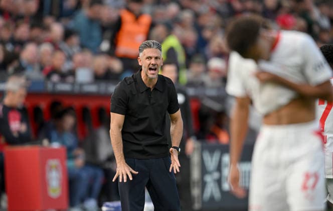 Trainer Martin Demichelis (RB Leipzig) wütend. Fussball 1. Bundesliga, 4.Spieltag, Bayer 04 Leverkusen - RB Leipzig, am 20.09.2026 in Leverkusen Deutschland. DFL regulations prohibit any use of photographs as image sequences and or quasi-video Ã‚Â