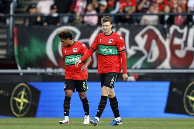 NIJMEGEN - (lr) NoÃ Lebreton of NEC Nijmegen and Perr Schuurs of NEC Nijmegen look disappointed during the Dutch Eredivisie match between NEC Nijmegen and Go Ahead Eagles at De Goffert on September 20, 2026 in Nijmegen, the Netherlands. BART STOUTJESDIJK ANP Eredivisie 2026 27 xVIxANPxSportx xxANPxIVx 569406534 originalFilename: 569406534.jpg