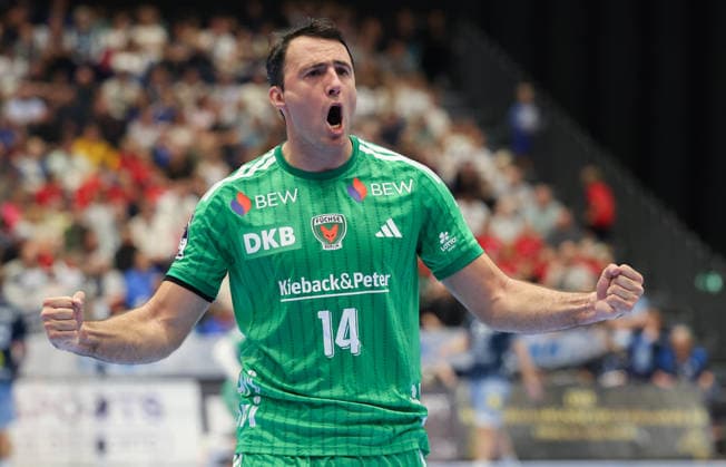 Aitor Arino (Füchse Berlin 14) jubelt nach einem Tor GER, Bergischer HC vs. Fuechse Berlin, Handball, Opel Handball-Bundesliga, 5. Spieltag, Spielzeit 2026 2027, 20.09.2026 GER, Bergischer HC vs. Fuechse Berlin, Handball, Opel Handball-Bundesliga, 5. Spieltag, Spielzeit 2026 2027, 20.09.2026 Duesseldorf Copyright: xEibner-Pressefoto ThomasxStoeckex EP_TSR