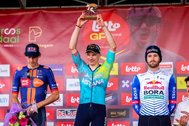 Gooikse Pijl 2026 Cycling Race GOOIK, BELGIUM - SEPTEMBER 20 : Biesterbos Frits (NED) of Team Picnic PostNL second place, Kanter Max (GER) of XDS Astana Team first place and Meeus Jordi (BEL) of Red Bull BORA Hansgrohe third place pictured during the 23th edition of the Gooikse Pijl one day cycling road race for Men Elite of 199 km with start in Roosdaal and finish in Gooik on September 20, 2026 in Gooik, Belgium, 20 09 2026 Gooik Belgium  Copyright: xXpix