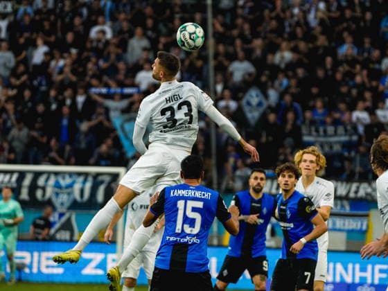 20.09.2026, xwppx, Fussball 3.Liga, SV Waldhof Mannheim - Preußen Münster v.l. Felix Higl (Preußen Münster) beim Kopfball