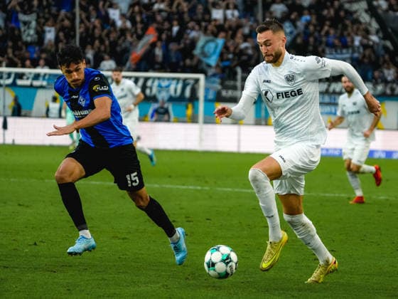 20.09.2026, xwppx, Fussball 3.Liga, SV Waldhof Mannheim - Preußen Münster v.l. Claudio Kammerknecht (SV Waldhof Mannheim), Felix Higl (Preußen Münster)