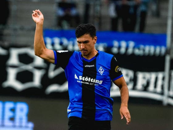 20.09.2026, xwppx, Fussball 3.Liga, SV Waldhof Mannheim - Preußen Münster v.l. Claudio Kammerknecht (SV Waldhof Mannheim) mit einer Entscheidung unzufrieden