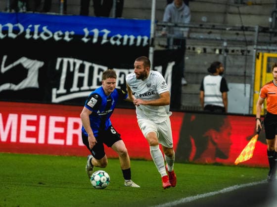 20.09.2026, xwppx, Fussball 3.Liga, SV Waldhof Mannheim - Preußen Münster v.l. Zweikampf Joey Müller (SV Waldhof Mannheim) und Rico Preißinger (Preußen Münster)