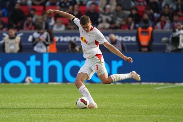 Leverkusen Fussball, 1.BL saison 2026 2027 Bayer 04 Leverkusen vs RB Leipzig, 20.09.2026, Bayarena Leverkusen Maxime Esteve RB Leipzig, Frankreich France, FRA Aktion, Einzelbild