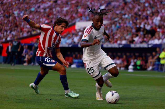 RECORD DATE NOT STATED Yan Diomande (Real Madrid CF) controls the ball during the LaLiga EA Sports match between Club AtlÃ tico de Madrid and Real Madrid CF at Riyadh Air Metropolitano on September 20, 2026 in Madrid, Spain. (Photo by Manu Reino DeFodi Images) -