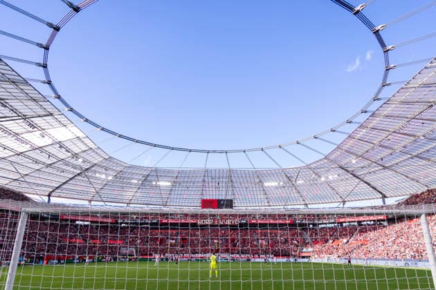20.09.2026, Fussball, 4. Spieltag der 1. Fussball Bundesliga, Bayer 04 Leverkusen - RB Leipzig. Blick durch das Tornetz in die BayArena. Leverkusen BayArena NRW Deutschland xRHR-FOTO DEx Copyright: DennisxEwert RHR-FOTOx RHR-FOTO DE