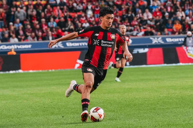 20.09.2026, xjmrgnx, Fussball 1.Bundesliga, Bayer 04 Leverkusen - RB Leipzig v.l. Ibrahim Maza (30, Leverkusen) mit einem Dribbling (DFL DFB REGULATIONS PROHIBIT ANY USE OF PHOTOGRAPHS as IMAGE SEQUENCES and or QUASI-VIDEO) Leverkusen
