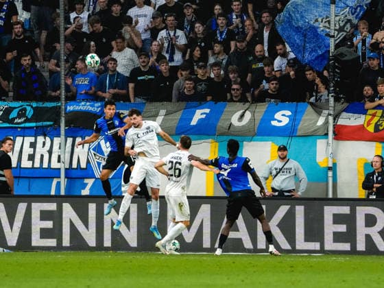 20.09.2026, xwppx, Fussball 3.Liga, SV Waldhof Mannheim - Preußen Münster v.l. Kopfballduell Claudio Kammerknecht (SV Waldhof Mannheim) und Lucas Zeller (Preußen Münster)