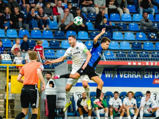 20.09.2026, xwppx, Fussball 3.Liga, SV Waldhof Mannheim - Preußen Münster v.l. Kopfballduell Torge Paetow (Preußen Münster) und Lukas Klünter (SV Waldhof Mannheim)