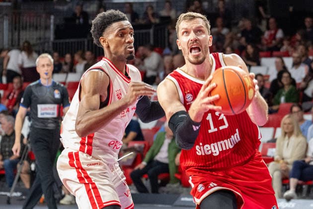 Mylik Wilson 10 (BMA365 Bamberg Baskets), Andreas Obst 13 (FC Bayern Basketball), FC Bayern Basketball - BMA365 Bamberg Baskets, BBL, 1. Spieltag, 20.09.2026 Muenchen Bayern Deutschland