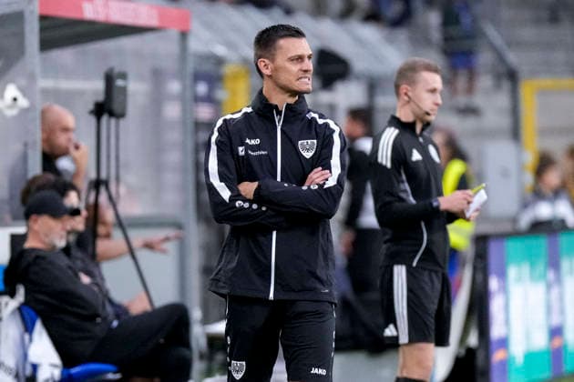 Thomas Wörle (Tom Wörle, Trainer, Cheftrainer, Münster), Einzelbild, Einzelfoto, Aktion, Action, enttäuscht schauend, Enttäuschung, Frustration, disappointed, pessimistisch, 20.09.2026, Mannheim (Deutschland), Fussball, 3. Liga, SV Waldhof Mannheim - SC Preußen Münster, DFB DFL REGULATIONS PROHIBIT ANY USE OF PHOTOGRAPHS AS IMAGE SEQUENCES AND OR QUASI-VIDEO.
