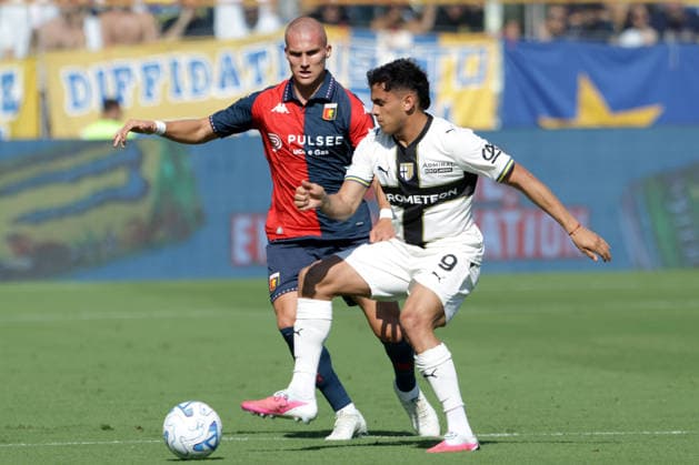 JOSE DAVID ROMERO, Parma, LEO OSTIGARD oSTIGARD, Gesnoa, Serie A, 2026-27, Parma vs Genoa 2-1, 20-09-2026, Contrasto, Action SERIE A 2026-27 PARMA-GENOA 2-1