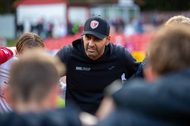 Trainer Alain Karim (GFC) war zufrieden mit der Leistung seiner Mannschaft GER, Fussball, Herren, Regionalliga Nordost, Saison 2026-2027, 9. Spieltag, Greifswalder FC - FSV 63 Luckenwalde