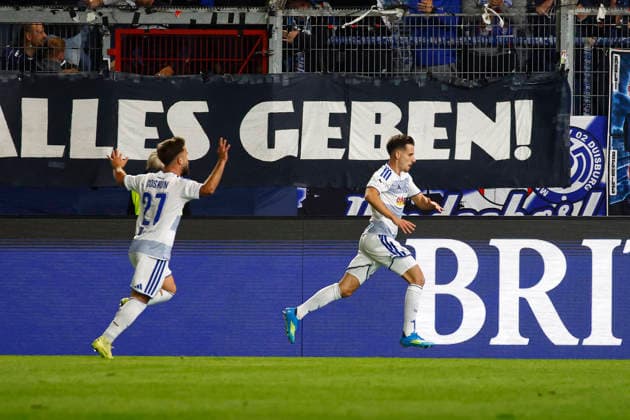 20.09.2026, xavx, Fussball 3.Liga, SV Wehen Wiesbaden - MSV Duisburg v.l. Conor Noß (MSV Duisburg) celebrate the goal, Der Torjubel zum 1:4 Wiesbaden