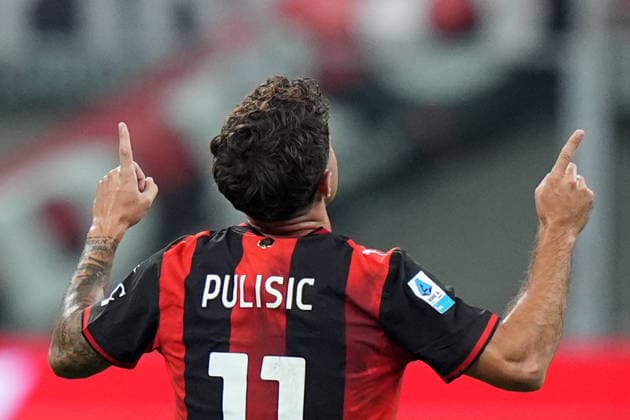 AC Milan s Christian Pulisic celebrates after scoring 1-0 during the Serie A soccer match between Ac Milan and Lecce at San Siro Stadium in Milan , Italy - September 20 , 2026. - Soccer  Copyright: xSpada LaPressex