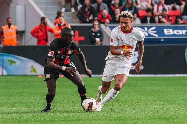 20.09.2026, xjmrgnx, Fussball 1.Bundesliga, Bayer 04 Leverkusen - RB Leipzig v.l. Zweikampf zwischen Moussa Diaby (19, Leverkusen) und Antonio Nusa (7, Leipzig) (DFL DFB REGULATIONS PROHIBIT ANY USE OF PHOTOGRAPHS as IMAGE SEQUENCES and or QUASI-VIDEO) Leverkusen