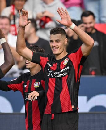 Jubel Patrik Schick (Bayer Leverkusen). Fussball 1. Bundesliga, 4.Spieltag, Bayer 04 Leverkusen - RB Leipzig, am 20.09.2026 in Leverkusen Deutschland. DFL regulations prohibit any use of photographs as image sequences and or quasi-video Ã‚Â