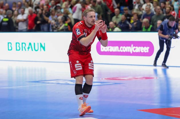 20.09.2026, xgox, Handball - Opel HBL MT Melsungen - SC Magdeburg emspor, v.l. Dimitri Ignatow (Melsungen, 11) Jubel ueber den Sieg, Jubel nach Spielende Kassel