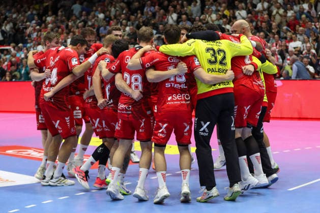 20.09.2026, xgox, Handball - Opel HBL MT Melsungen - SC Magdeburg emspor, v.l. Melsungen Jubel ueber den Sieg, Jubel nach Spielende Kassel