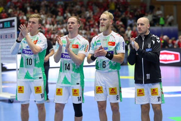 20.09.2026, xgox, Handball - Opel HBL MT Melsungen - SC Magdeburg emspor, v.l. Gisli Thorgeir Kristjansson (Magdeburg, 10), Omar Ingi Magnusson (Magdeburg, 14), Matthias Musche (Magdeburg, 6), Daniel Pettersson (Magdeburg, 11) enttaeuscht, schaut enttaeuscht, niedergeschlagen, disappointed Kassel