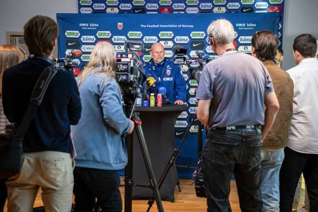 260921 Stale Solbakken, head coach of the Norwegian national football team, during a press event on September 21, 2026 in Oslo. Photo: Vegard Grott BILDBYRAN kod VG VG0999 bbeng fotball football fotboll nations league norge norway press event pressetreff Copyright: VEGARDxGRoTT BB260921VG004
