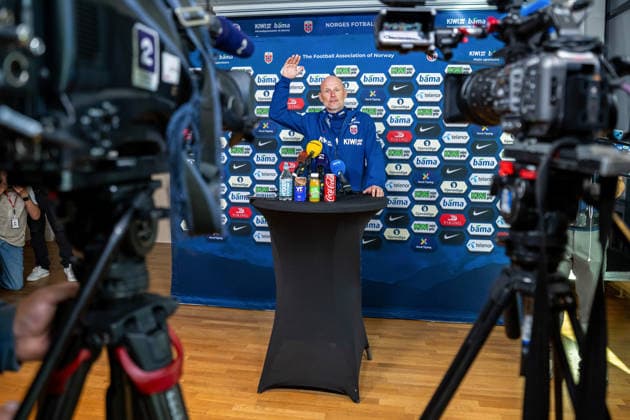260921 Stale Solbakken, head coach of the Norwegian national football team, during a press event on September 21, 2026 in Oslo. Photo: Vegard Grott BILDBYRAN kod VG VG0999 bbeng fotball football fotboll nations league norge norway press event pressetreff Copyright: VEGARDxGRoTT BB260921VG006