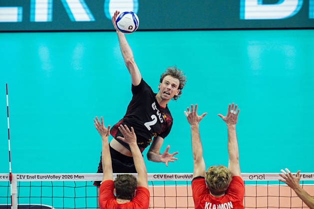 Belgium s Ferre Reggers in action during the eight final match of the CEV Enel Eurovolley 2026, between Belgium and Czechia, at the Palavela in Turin, north west Italy - Monday, September 21, 2026. .  Copyright: xMarcoxAlpozzi LaPressex