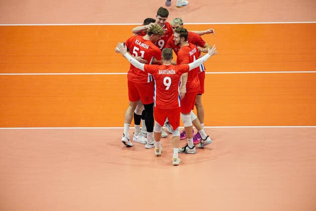 Team Czechia celebrate during the eight final match of the CEV Enel Eurovolley 2026, between Belgium and Czechia, at the Palavela in Turin, north west Italy - Monday, September 21, 2026. .  Copyright: xMarcoxAlpozzi LaPressex