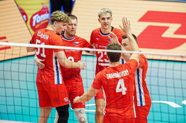 Czechia s celebrate during the eight final match of the CEV Enel Eurovolley 2026, between Belgium and Czechia, at the Palavela in Turin, north west Italy - Monday, September 21, 2026. .  Copyright: xMarcoxAlpozzi LaPressex