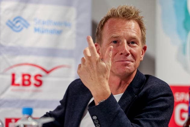 Fabian Wegmann, Sportlicher Leiter des Sparkassen Münsterland Giro. Vorstellung der Streckenverläufe und der Aktionen und Zahlen des in diesem Jahr zum 20. mal stattfindenden Radrennen. In diesem Jahr startet das Radrennen in Borken im Westmünsterland. Borken, Nordrhein-Westfalen, DEU, Deutschland, 21.09.2026 Pressekonferenz Sparkassen Münsterland Giro.