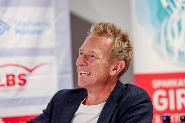 Fabian Wegmann, Sportlicher Leiter des Sparkassen Münsterland Giro. Vorstellung der Streckenverläufe und der Aktionen und Zahlen des in diesem Jahr zum 20. mal stattfindenden Radrennen. In diesem Jahr startet das Radrennen in Borken im Westmünsterland. Borken, Nordrhein-Westfalen, DEU, Deutschland, 21.09.2026 Pressekonferenz Sparkassen Münsterland Giro.