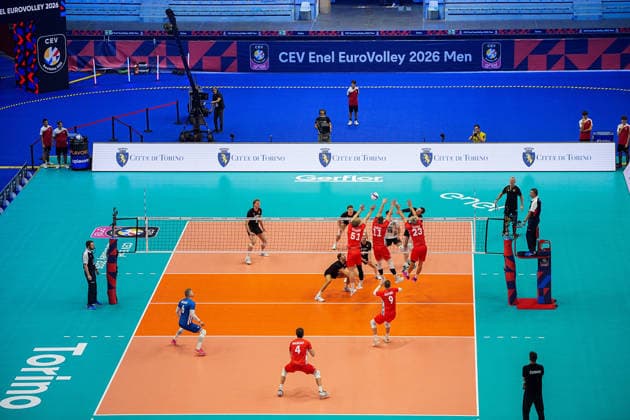 Team Belgium and Team Czechia during the eight final match of the CEV Enel Eurovolley 2026, between Belgium and Czechia, at the Palavela in Turin, north west Italy - Monday, September 21, 2026. .  Copyright: xMarcoxAlpozzi LaPressex