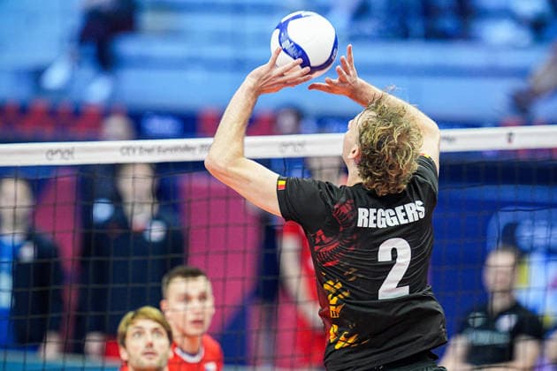 Belgium s Ferre Reggers in action during the eight final match of the CEV Enel Eurovolley 2026, between Belgium and Czechia, at the Palavela in Turin, north west Italy - Monday, September 21, 2026. .  Copyright: xMarcoxAlpozzi LaPressex