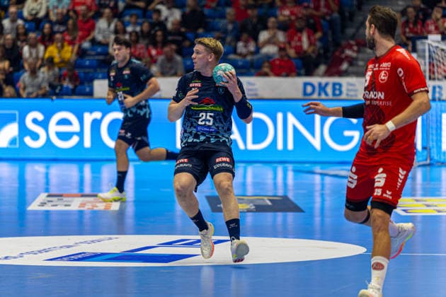 HBL Pokal, 2. Runde, Kassel, MT Melsungen vs. Rhein-Neckar Loewen, Rothenbach-Halle Kassel; 22.09.2026 HBL Pokal, 2. Runde, Kassel, Germany - 22.09.2026: Haukur Thrastarson (Rhein-Neckar Löwen, 25) am Ball, Handball Bundesliga, Spiel der MT Melsungen vs. Rhein-Neckar Loewen, Rothenbach-Halle Kassel Copyright: xBEAUTIFULxSPORTS Freudensteinx