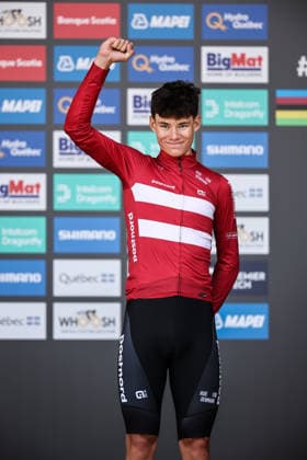 2026 UCI Road World Championships Picture by Alex Whitehead SWpix.com - 22 09 2026 - Cycling - 2026 UCI Road World Championships - MontrÃ al, Canada - Men Junior Individual Time Trial (ITT) Podium - Malthe Risbjerg (Denmark) Bronze Medalist MontrÃ al Avenue du Parc Canada Copyright: x xSWpix.comx(t axPhotographyxHubxLtd)xAlexxWhitehead SWpix.comx SWP-3521-1591