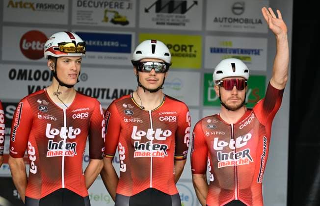 Omloop van het Houtland 2026 Cycling Race LICHTERVELDE, BELGIUM - SEPTEMBER 23 : De Lie Arnaud (BEL) of Lotto - Intermarche, Taminiaux Lionel (BEL) of Lotto - Intermarche during the 80th edition of Omloop van het Houtland an UCI Class 1.1 one day cycling road race for Men Elite of 190 km with start in Zedelgem and finish in Lichtervelde on September 23, 2026 in Lichtervelde, Belgium, 23 09 2026 Lichtervelde Belgium  Copyright: xJanxDexMeuleneirx