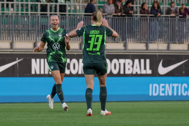 23.09.2026, xgrfx, Fussball UEFA Womens Europa Cup , VfL Wolfsburg - SK Sturm Graz v.l. Tor, Ella Peddemors zum 1:0 (VfL Wolfsburg) AOK Stadion