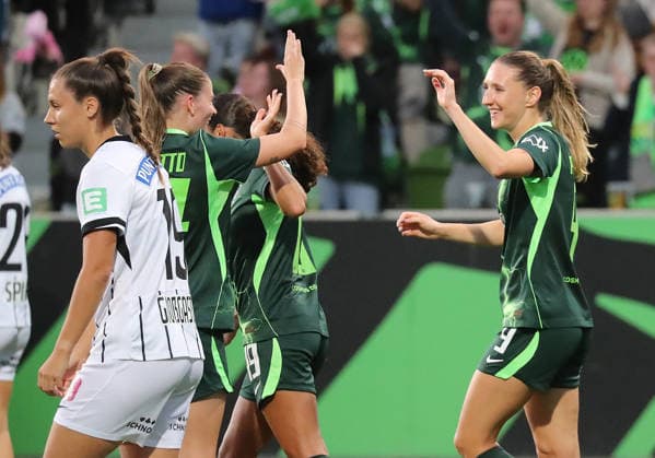 Torjubel 2-0 durch Lara Prasnikar (VfL Wolfsburg) Fussball, Frauen, Saison 2026 2027, UEFA, Womens Europa Cup Qualifikation, 2.Runde, AOK stadion Wolfsburg, VfL Wolfburg gegen Sturm Graz