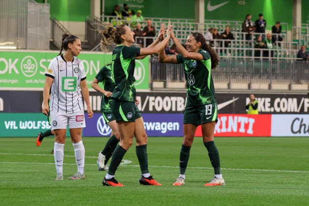 23.09.2026, xgrfx, Fussball UEFA Womens Europa Cup , VfL Wolfsburg - SK Sturm Graz v.l. Tor, Lara Prasnikar zum 2:0 (VfL Wolfsburg) AOK Stadion