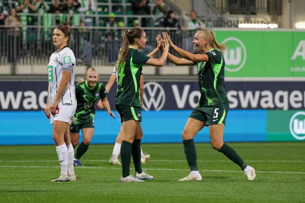 23.09.2026, xgrfx, Fussball UEFA Womens Europa Cup , VfL Wolfsburg - SK Sturm Graz v.l. Tor, Smilla Vallotto zum 3:0 (VfL Wolfsburg) AOK Stadion