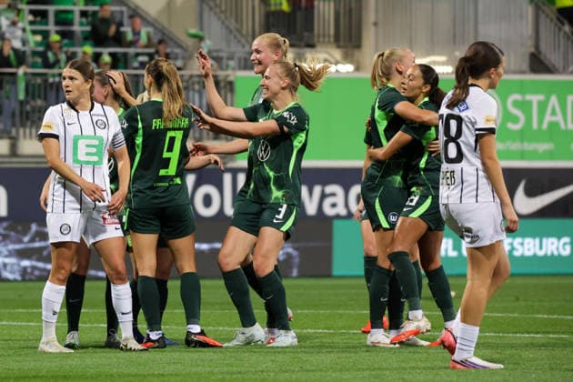 23.09.2026, xgrfx, Fussball UEFA Womens Europa Cup , VfL Wolfsburg - SK Sturm Graz v.l. Tor, Smilla Vallotto zum 3:0 (VfL Wolfsburg) AOK Stadion