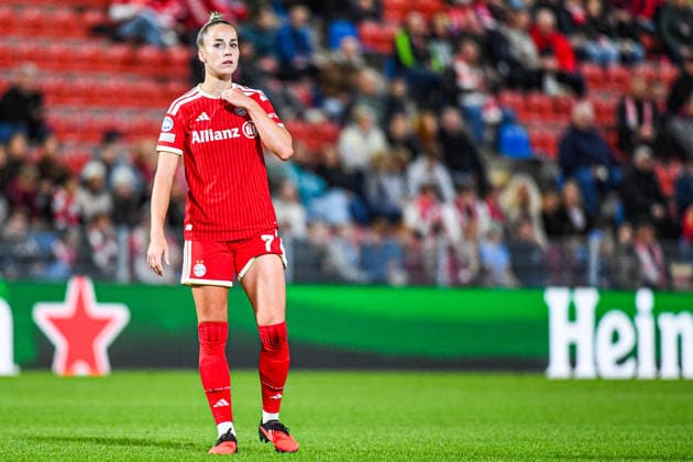 22.09.2026, Unterhaching, Deutschland. UEFA Women s Champions League, 1. Spieltag der Ligaphase: FC Bayern München Frauen gegen Manchester City. UWCL-Auftakt der FC Bayern Frauen und erstes UWCL-Pflichtspiel im neuen Zuhause Sportpark Unterhaching. Giulia Gwinn (FC Bayern Frauen)