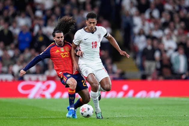 September 26, 2026, London, London, England: Marc Cucurella of Spain and Jude Bellingham of England compete for the ball during the UEFA Nations League 2026 27 League Phase MD1 Group A3 match between England and Spain at Wembley Stadium on September 26, 2026, in London, England. England V Spain - UEFA Nations League 2026 27 League Phase MD1 Group A3  - ZUMAa181 20260926_zaa_a181_140 Copyright: xDennisxAgyemanx